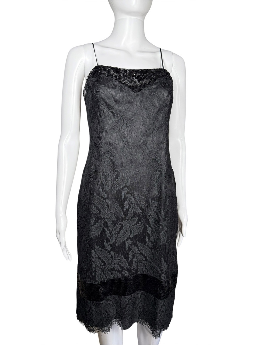 Vintage black sequin lace dress XS